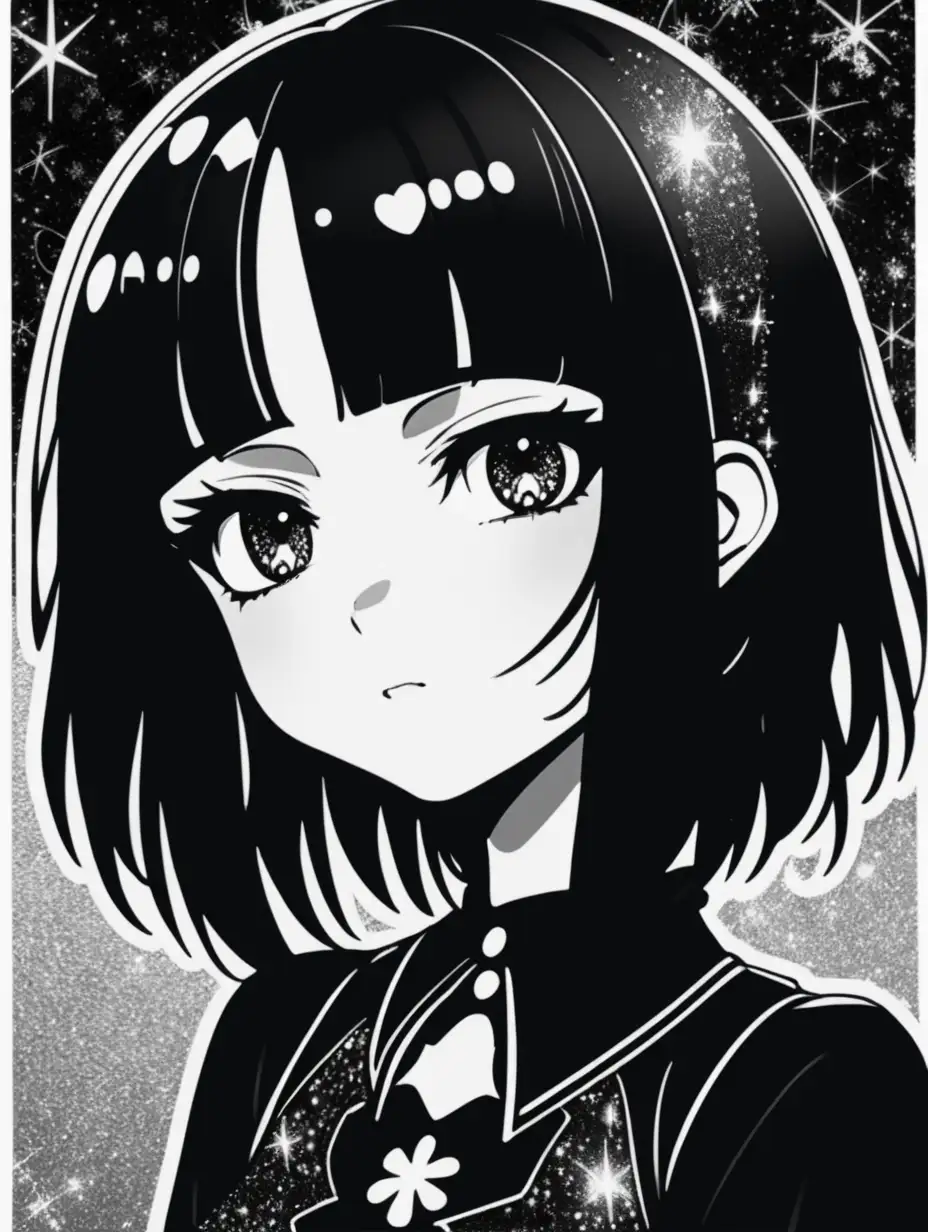 goth anime woman black and white sparkles in the background sticker