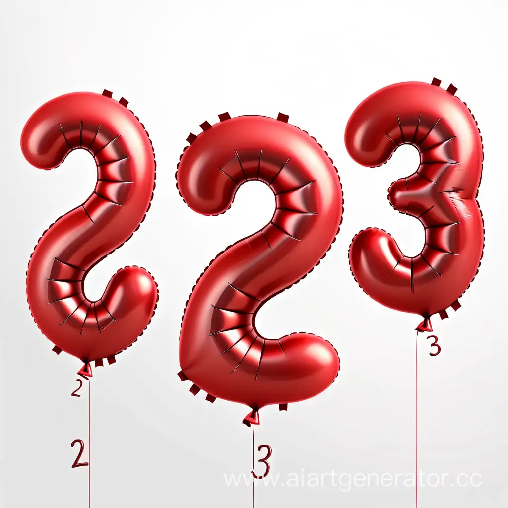 воздушные шары в виде цифр 2 и 3, красного цвета, рисунок, на белом фоне