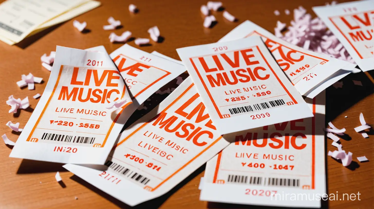 a concert ticket called "LIVE MUSIC" is shredded into pieces