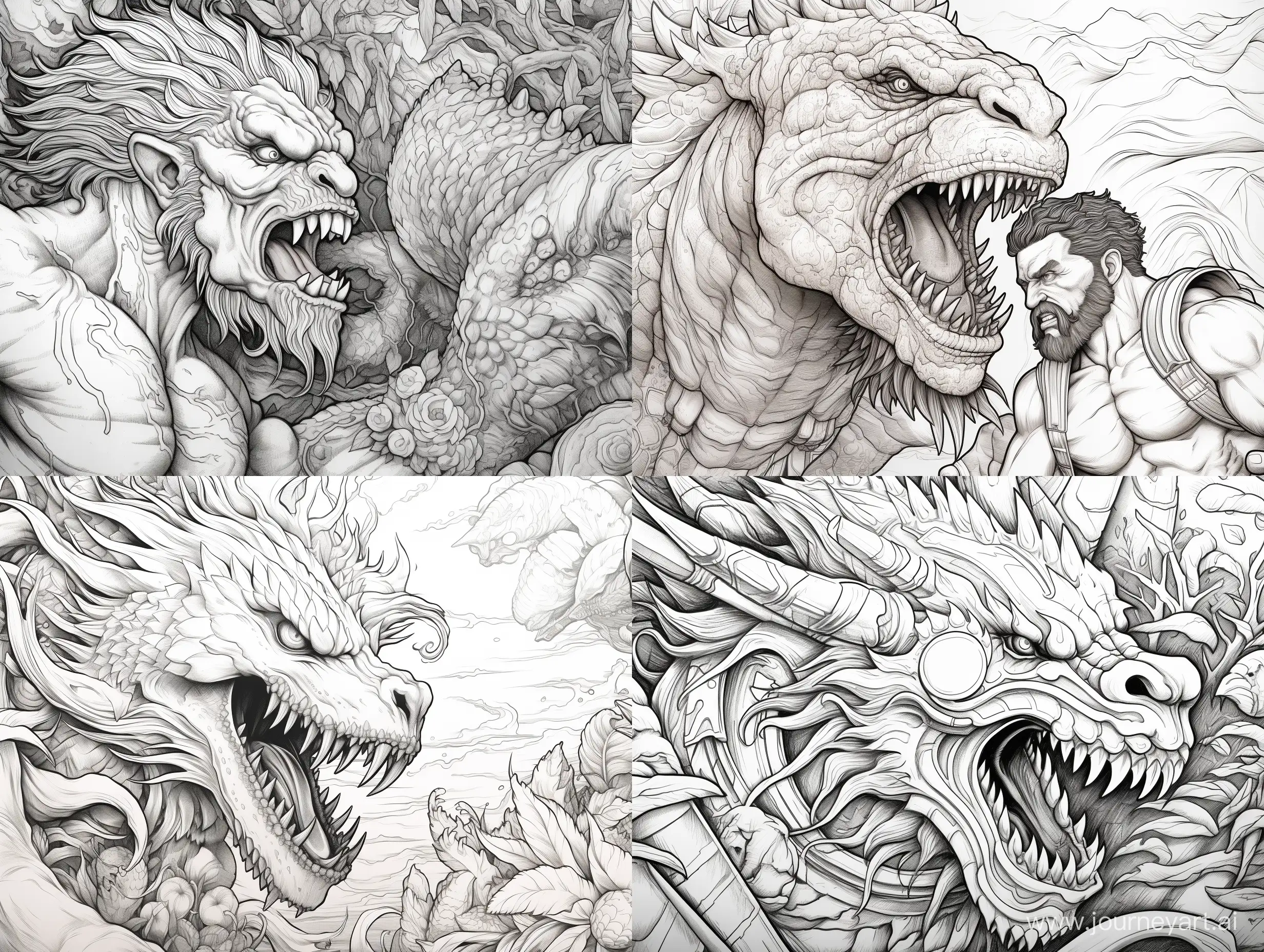 Titanosaurus-Fight-Coloring-Page-with-Low-Detail