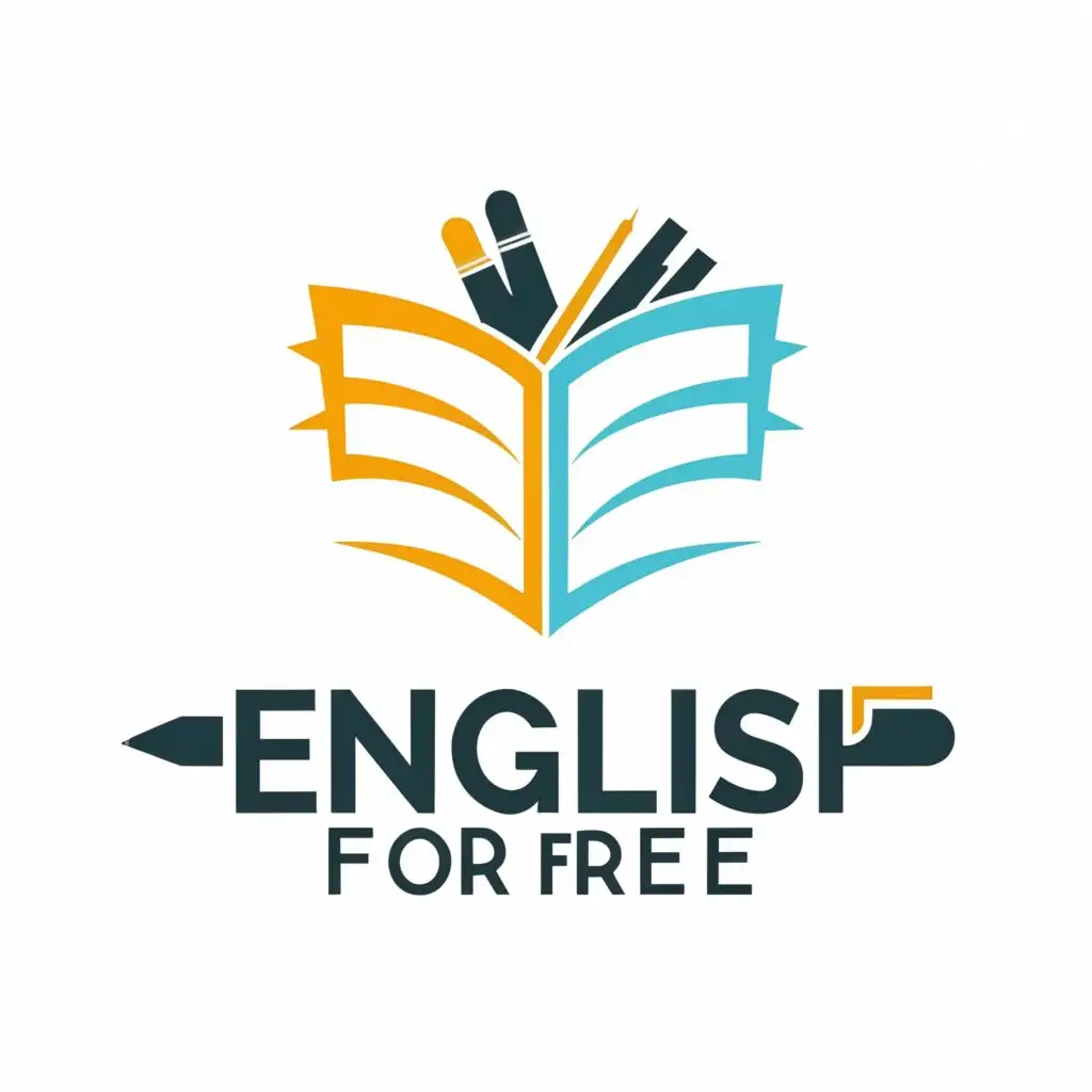 a logo design,with the text "English for free", main symbol:Book and pen,Moderate,be used in Education industry,clear background