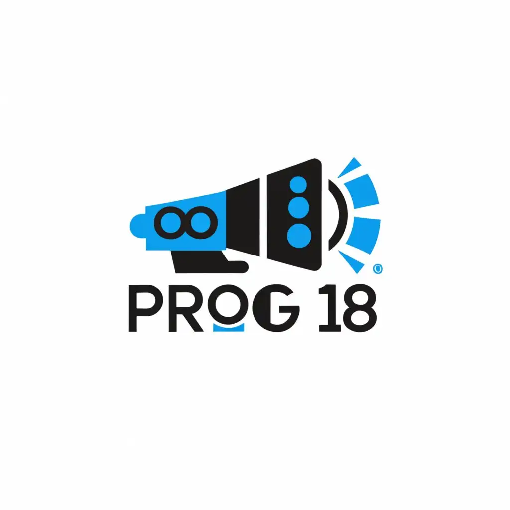 a logo design,with the text "Prog 18", main symbol:Logo name with a megaphone,Minimalistic,be used in Education industry,clear background