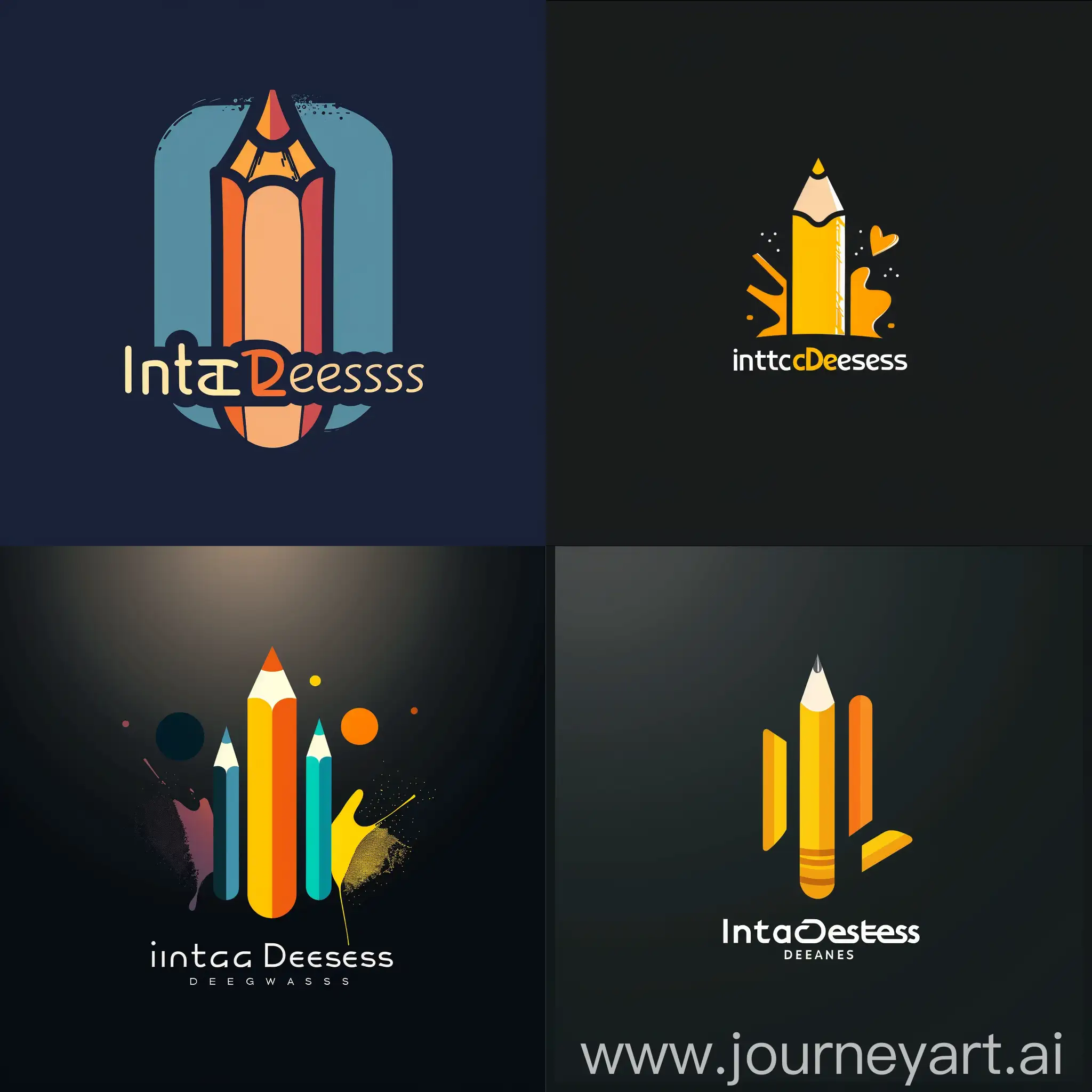  A minimal logo with Incorporating the company name "InstaDesigns" prominently  with design-related elements such as a pencil, brush,  to convey the idea of creativity and design.
