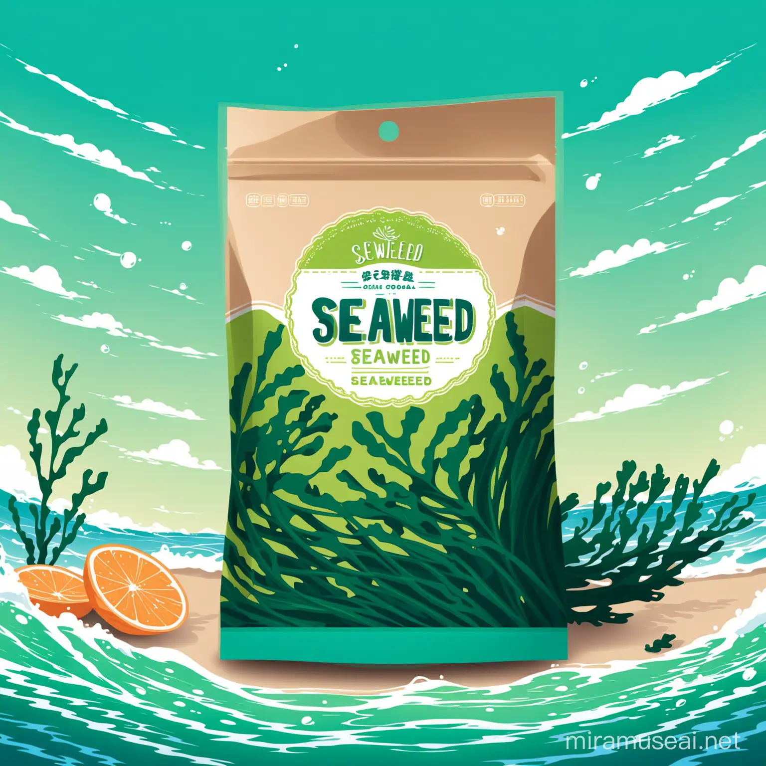 Ocean Themed Seaweed Food Packaging Illustration