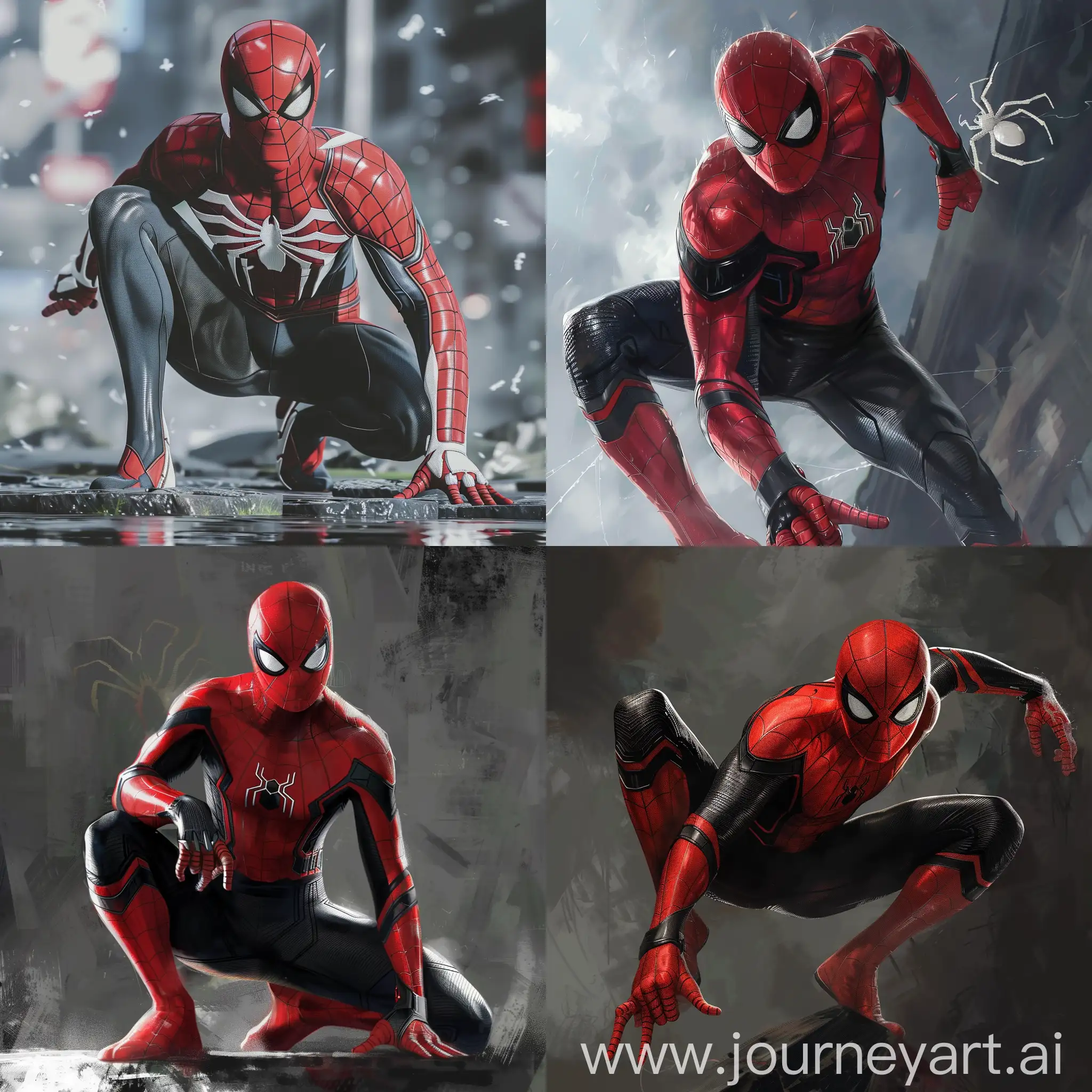 Spiderman red and black suit white spider