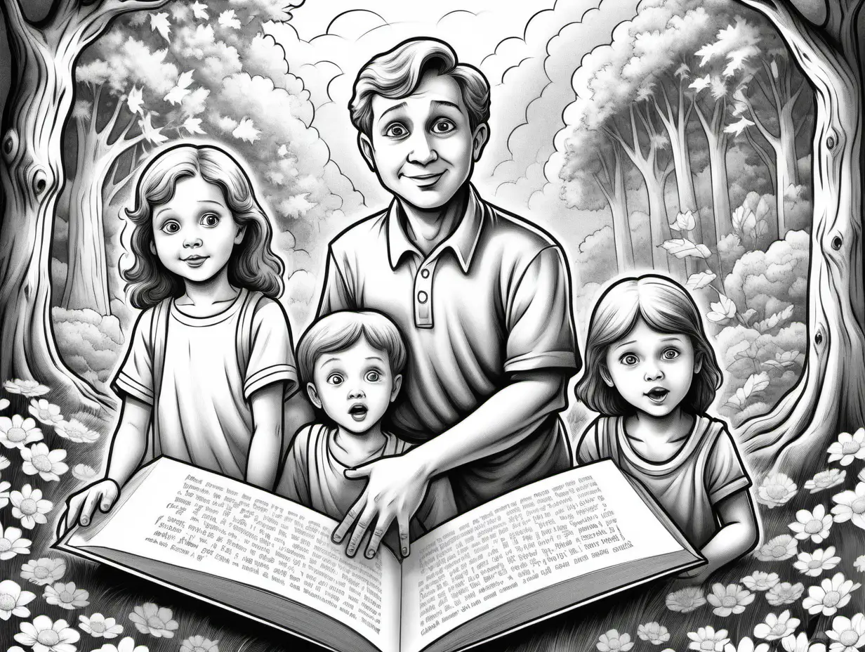 Image themed for a faith-based book: "Children, obey your parents in everything, for this pleases the Lord." Black-and-white coloring image. Ages 5+. I don't want any text or words in the image. UHD