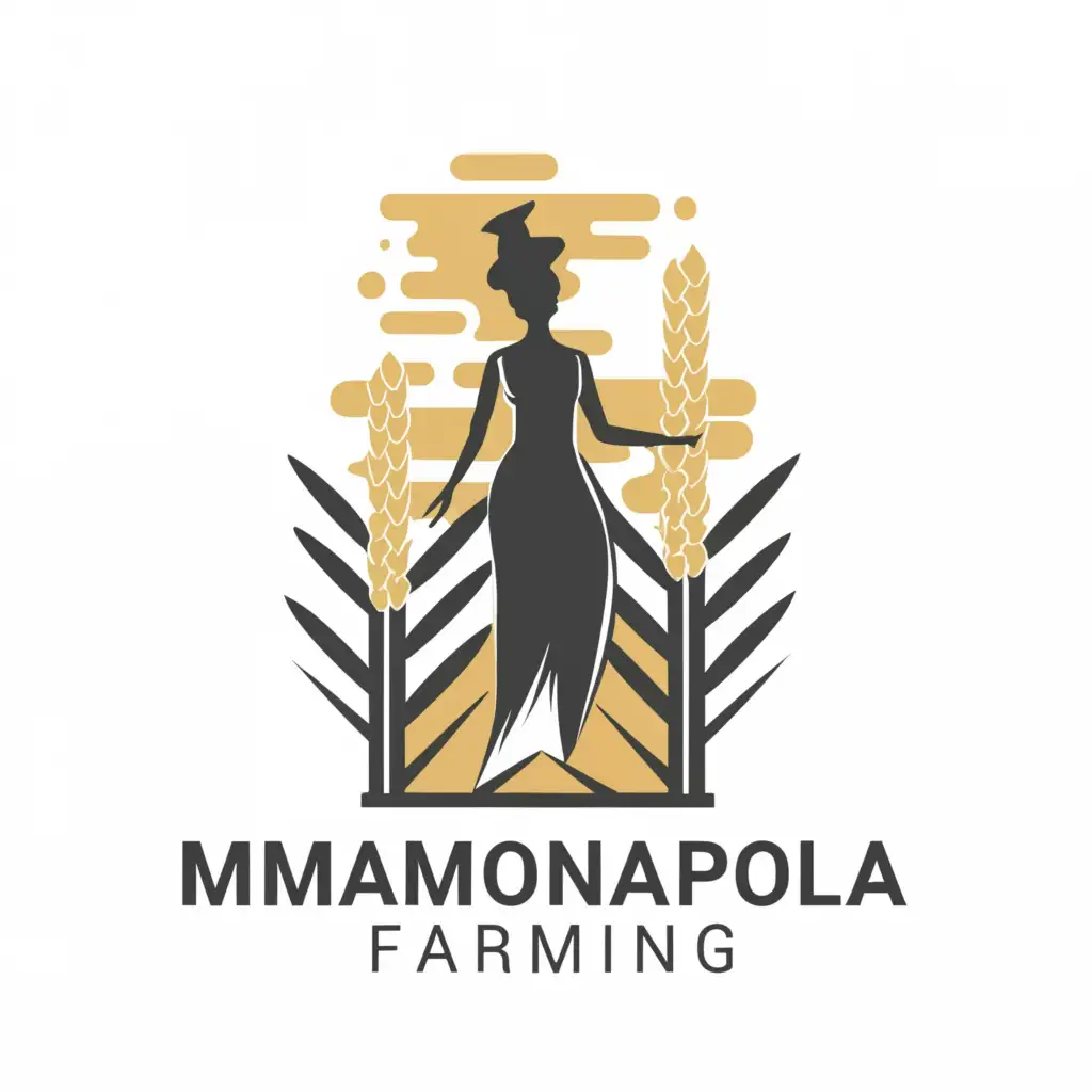 a logo design,with the text "Mmamonapola Farming", main symbol:An African woman in a maize field,Minimalistic,clear background