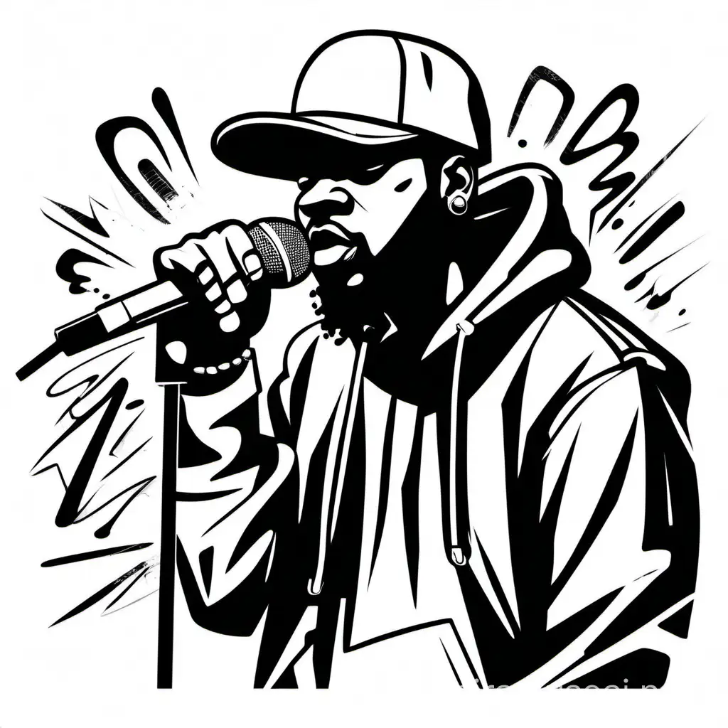 Illustration of a rappers with microphone. White and Black. simple line.isolated on white background.in graffiti style 