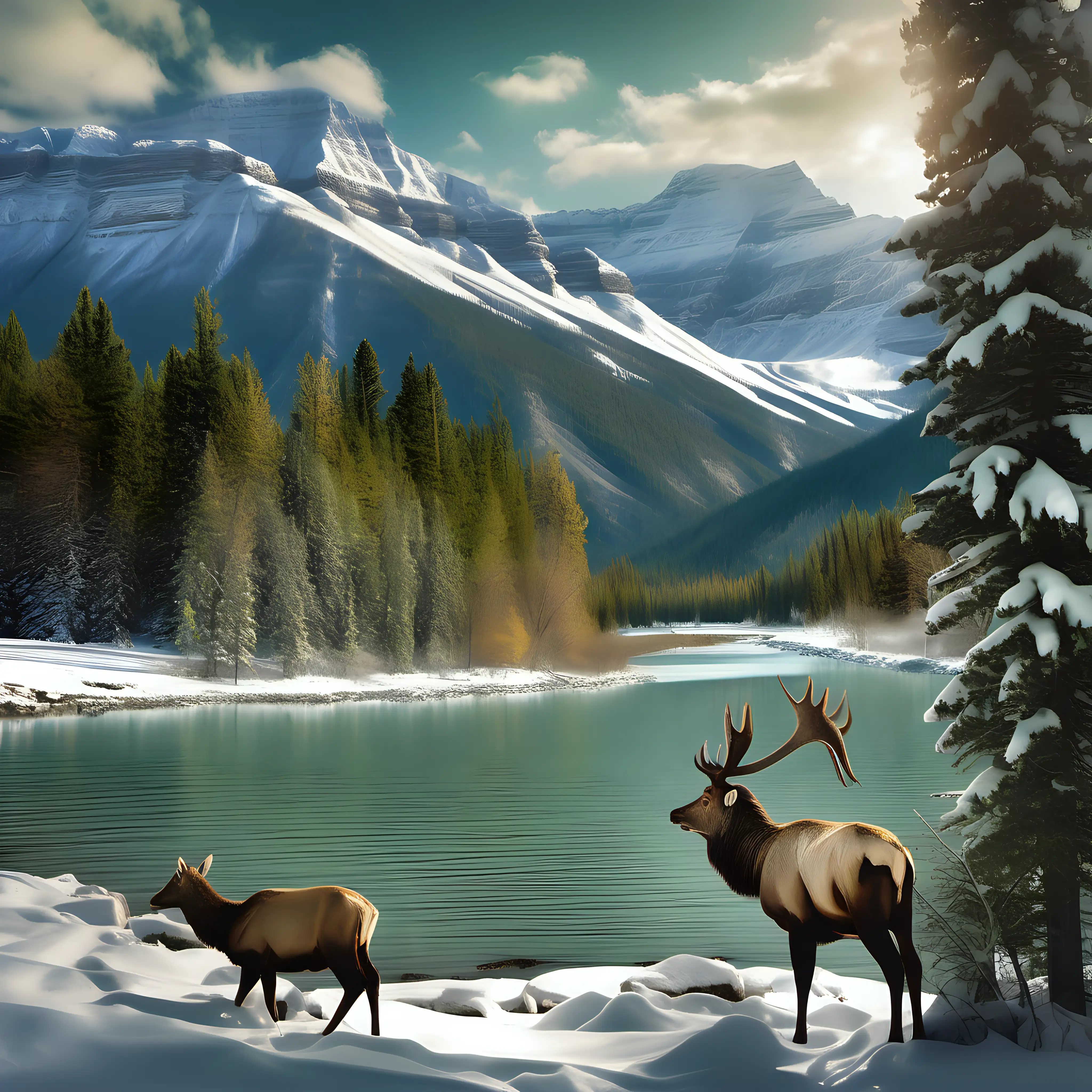 Majestic Banff National Park SnowCapped Peaks and Tranquil River Bliss