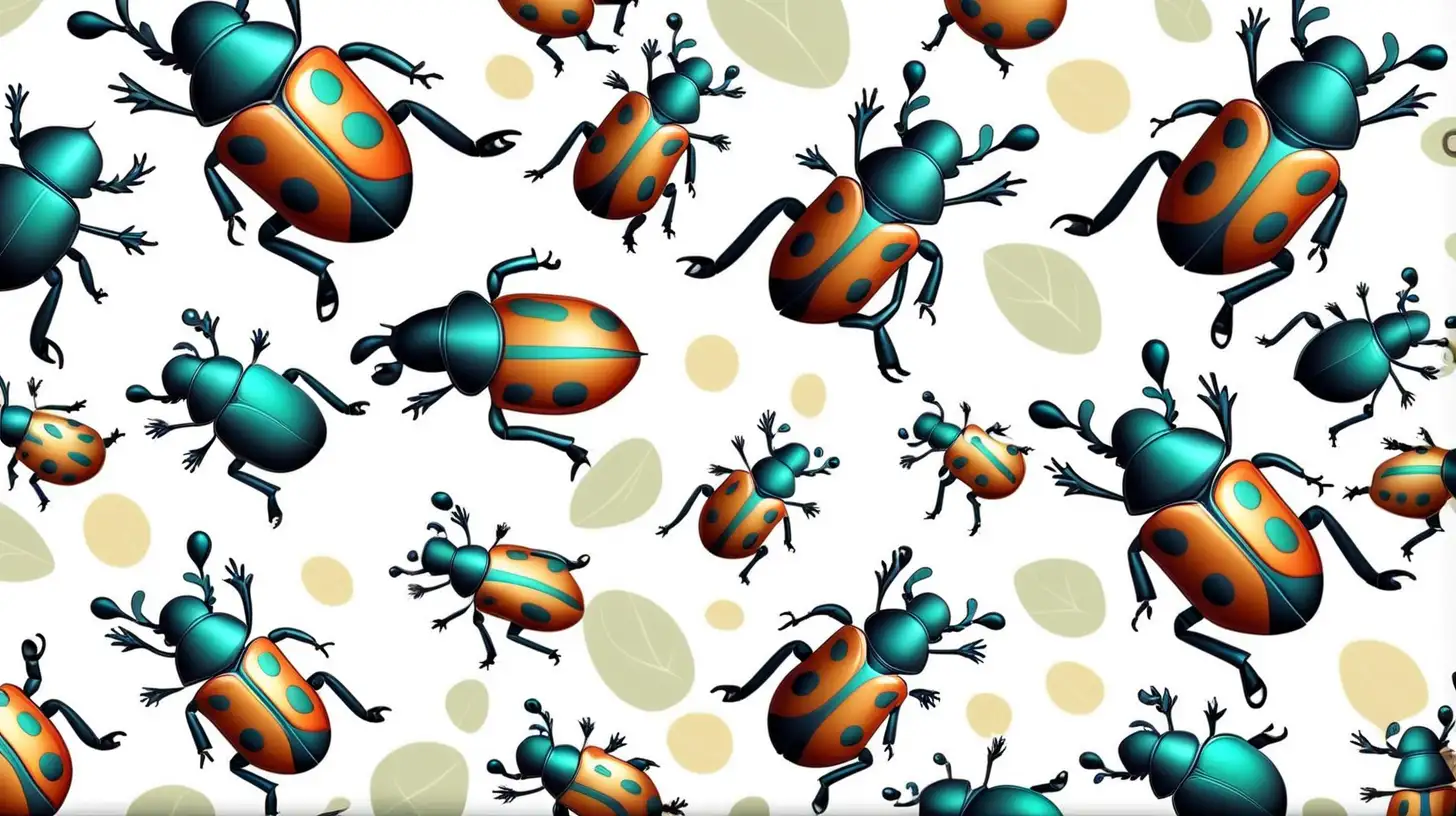 Colorful Beetle Pattern on Floral Background