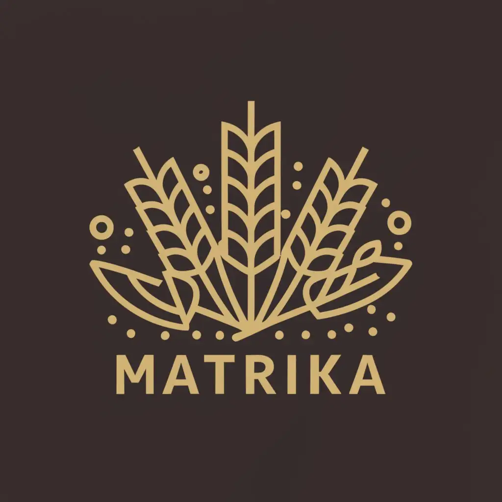 a logo design,with the text "MATRIKA", main symbol:grains, wood press oil, pulses in dark background,Moderate,clear background