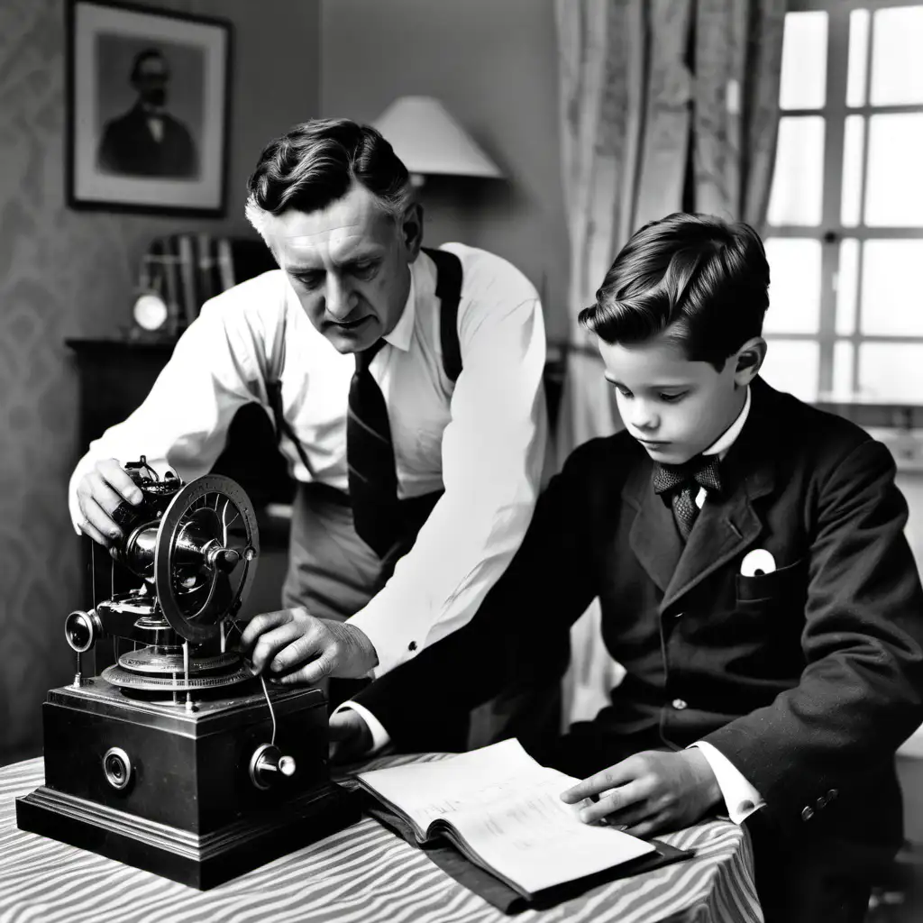 Father and son with telegrafi nirkabel,at home