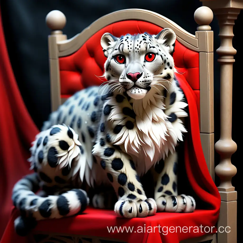 black snow leopard on legs in a red mantle