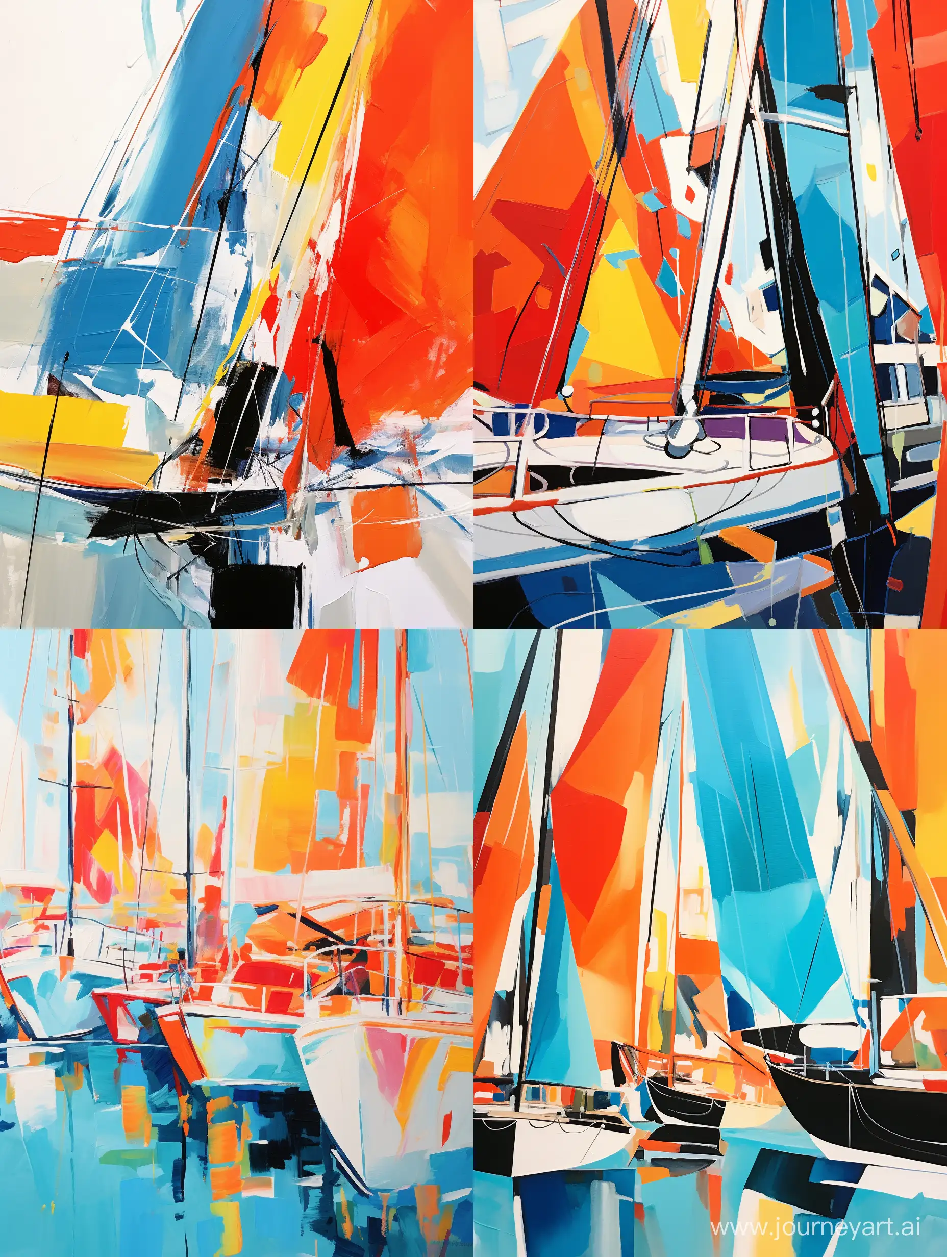 Vibrant-Abstract-Yachts-Marina-in-Turquoise-Orange-Yellow-Black-Red-and-White