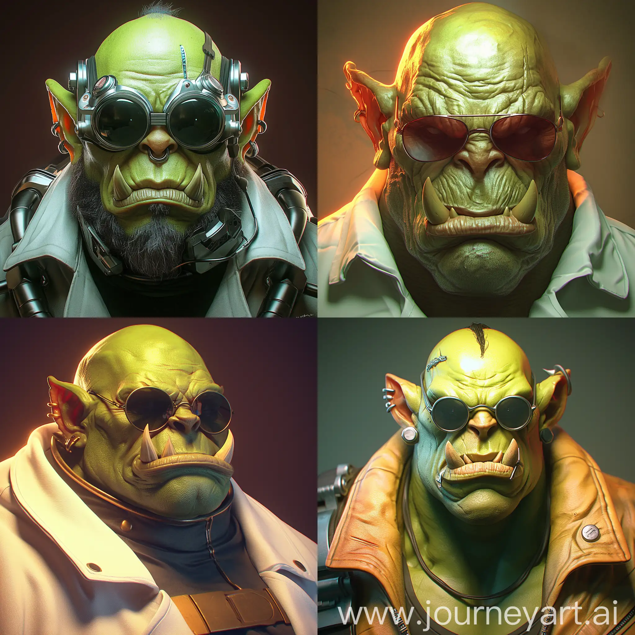 octane render 8k, c4d, 3d, HD, zbrush sculpt orc scientist wearing sunglasses --niji 6
