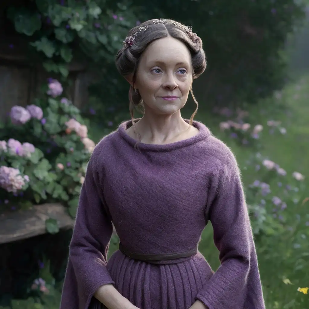 Medieval Woman in Purple Wool Dress Historical Digital Illustration