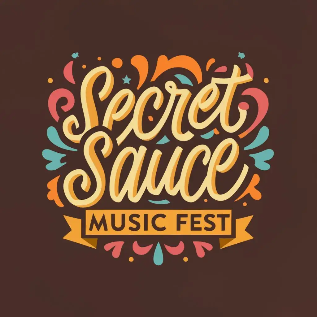 logo, Music festival with sauce all over it and secret element, with the text "Secret Sauce Music Fest", typography, be used in Events industry
