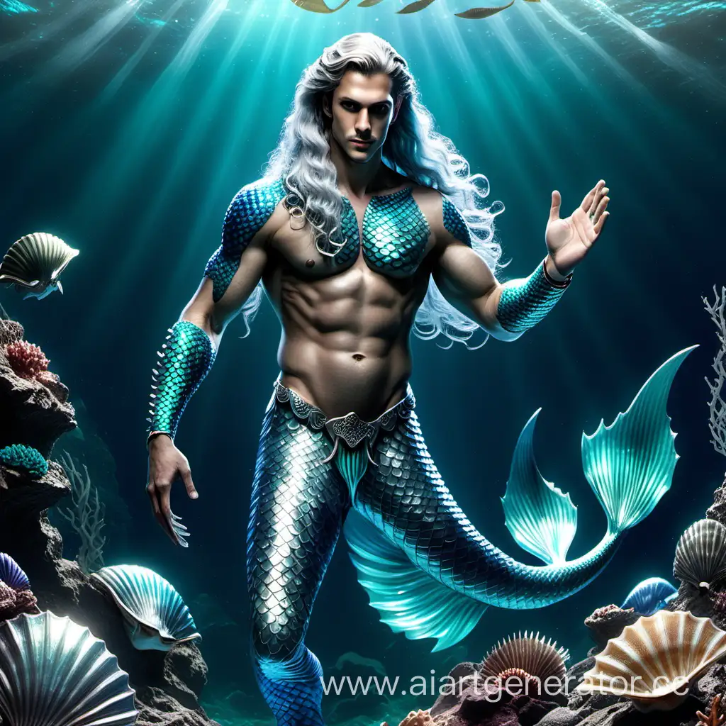 SilverHaired-Merman-with-TurquoiseTinged-Tail-and-Shimmering-Shells