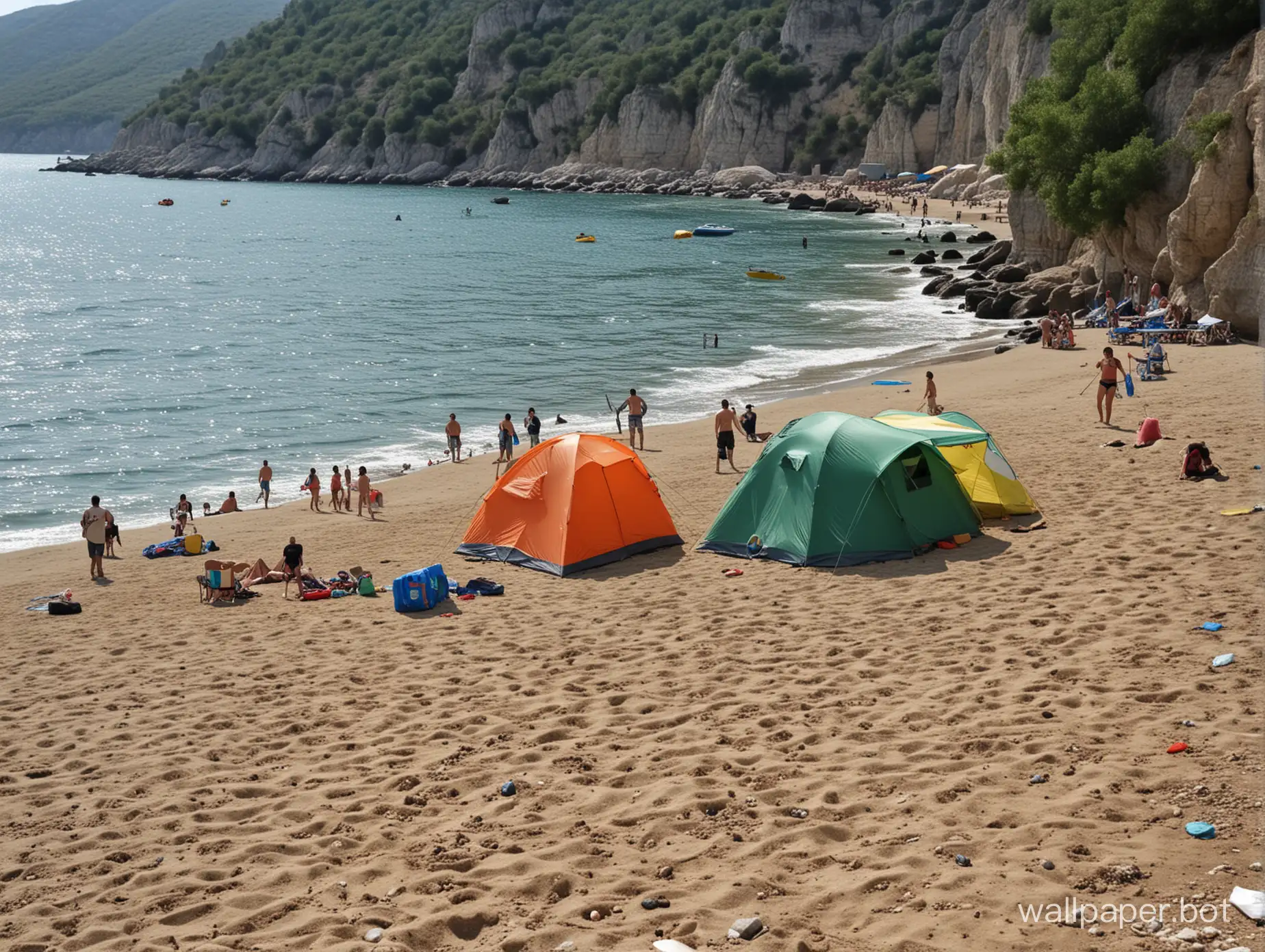 Крым, море, лето, палатка, туристы