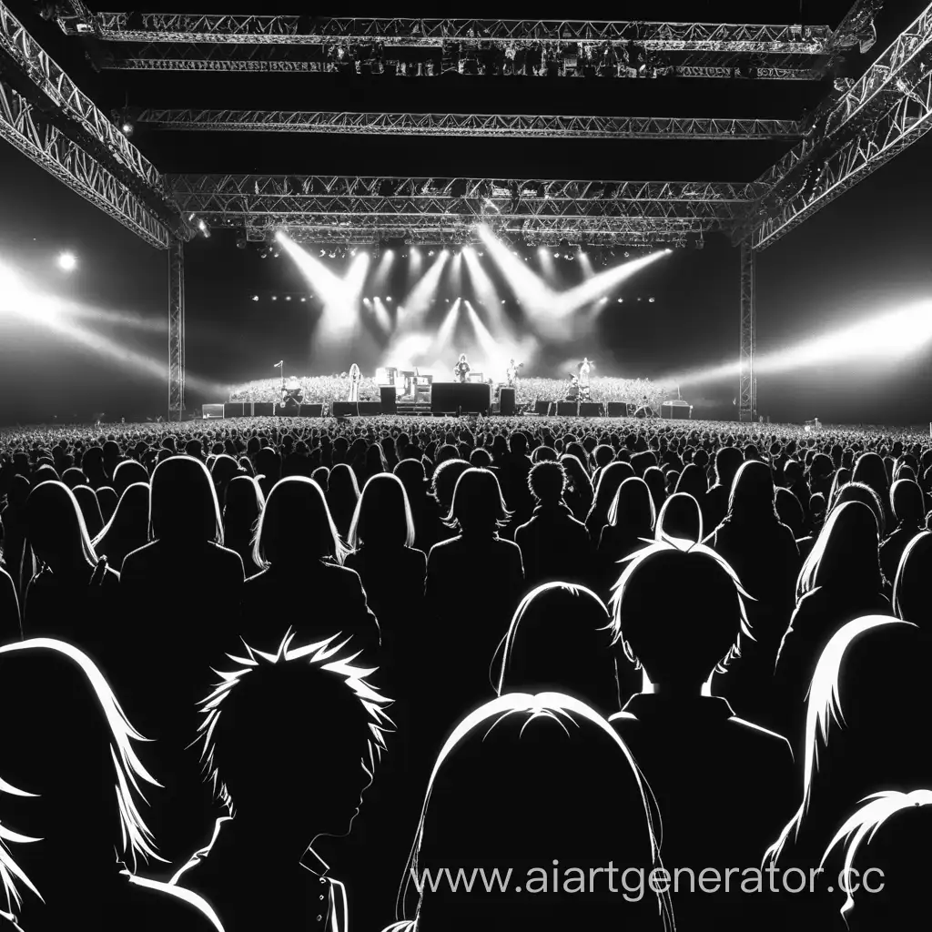 There are a lot of anime people in the concert at death black and white picture