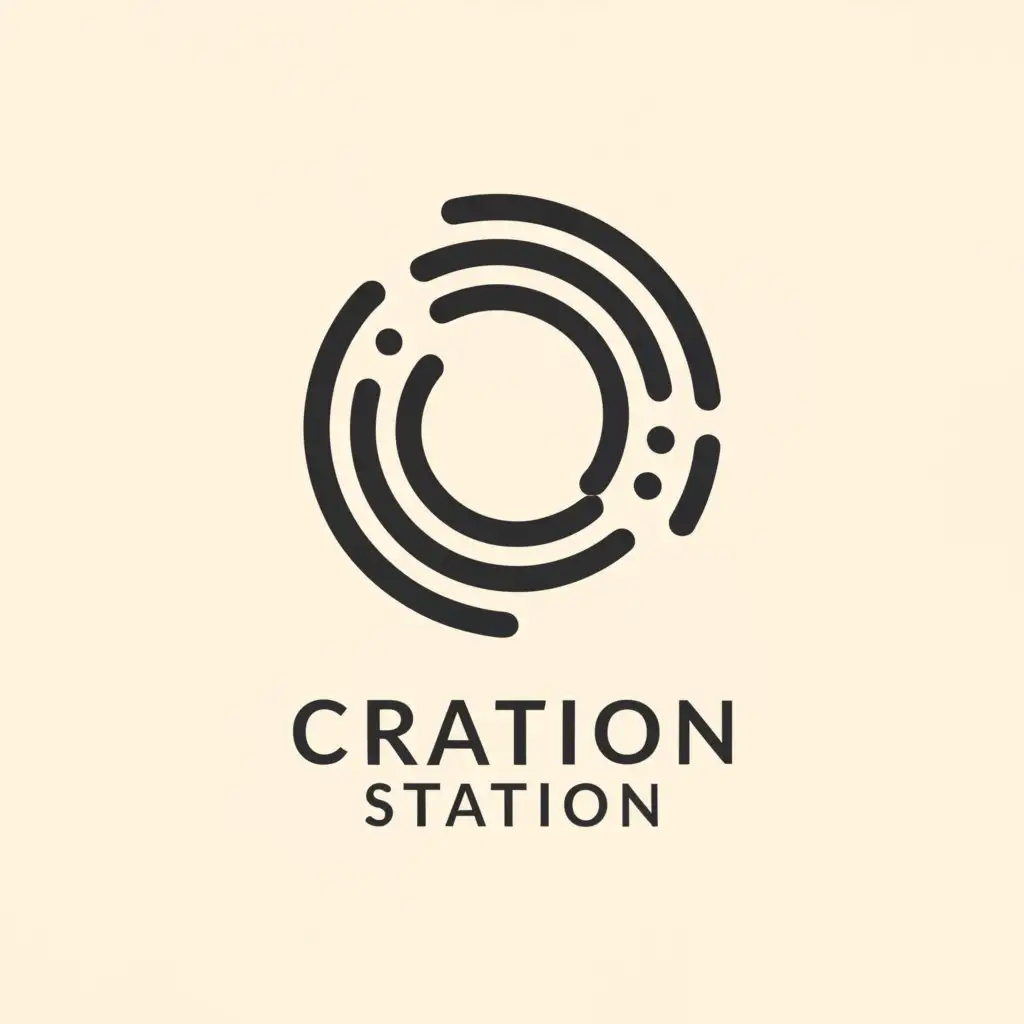 a logo design,with the text "Creation station", main symbol:a stylized, abstract representation of a spiral. The spiral starts with a single line that gradually expands outward in a smooth, continuous motion. The lines of the spiral are clean and geometric, conveying a sense of precision and creativity.

At the center of the spiral, there is a small dot, symbolizing the initial spark of inspiration or the genesis of a new idea. The dot is placed slightly off-center, adding visual interest and asymmetry to the design.

The entire logo is rendered in a single color, such as a deep blue or charcoal gray,Minimalistic,be used in Internet industry,clear background