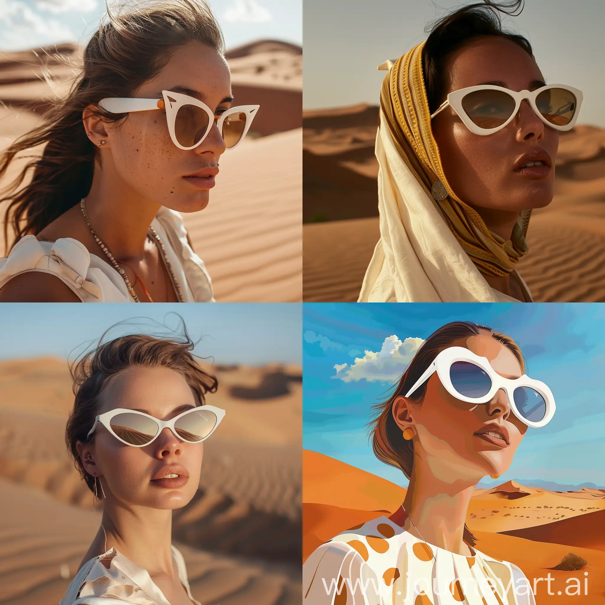 Stylish-Woman-Wearing-White-Sunglasses-in-Desert-Landscape
