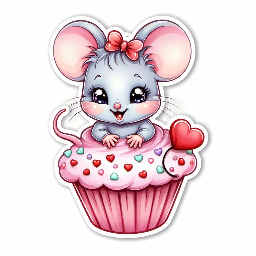 Whimsical Fairytale Scene with Cute Pastel Girl and Baby Mouse Sticker