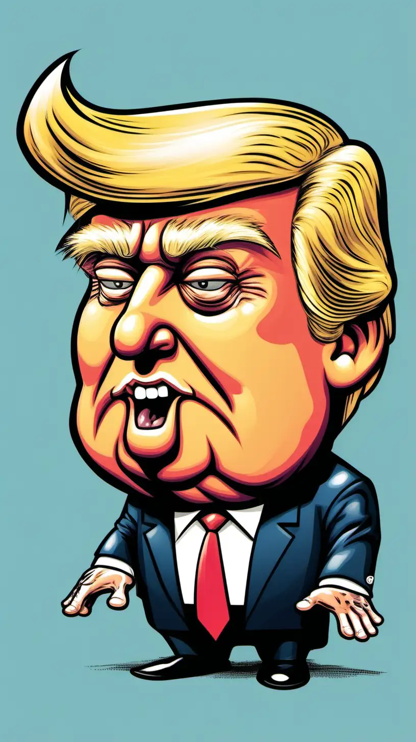 cartoon donald trump with a huge head and little hands