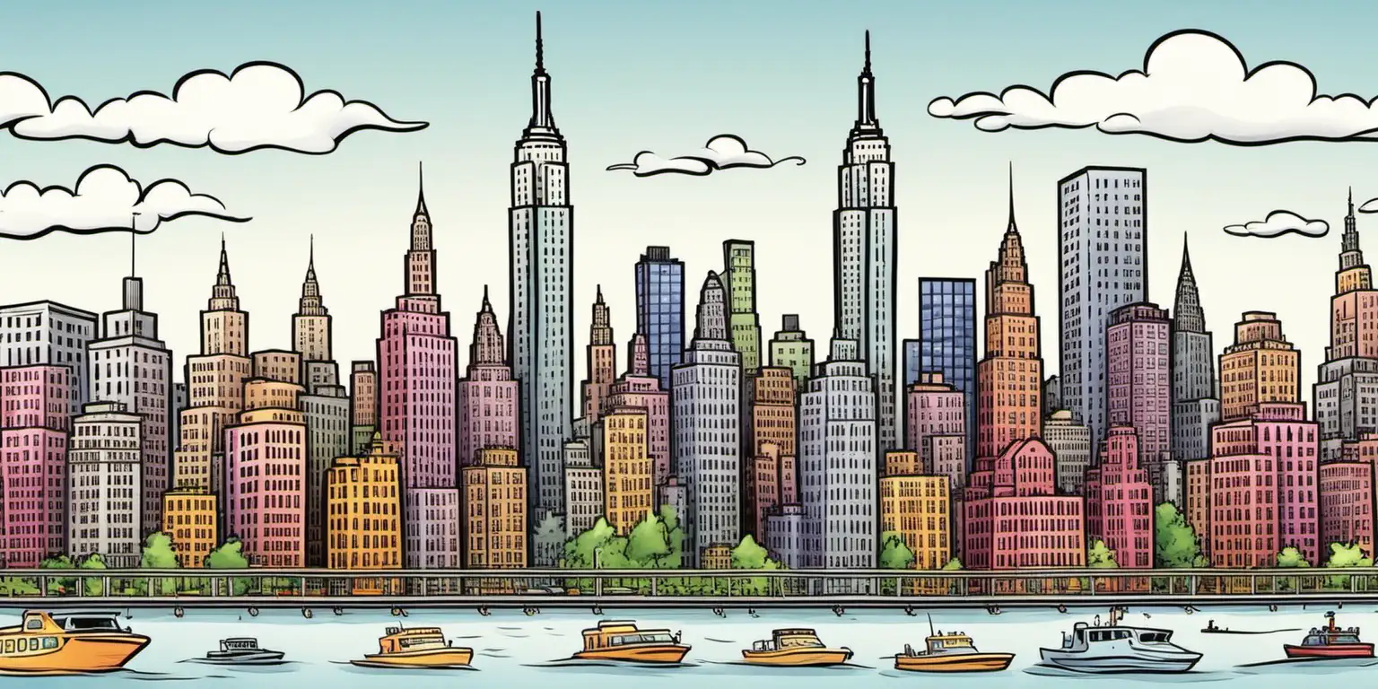 Vibrant Cartoon Depiction of the New York City Skyline