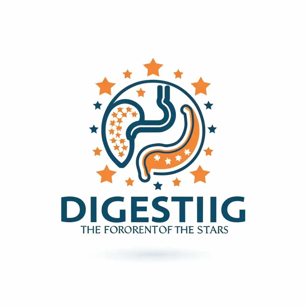 logo, Digestive system, stars, simplicity, with the text "Digesting the forefront of the stars", typography, be used in Medical Dental industry