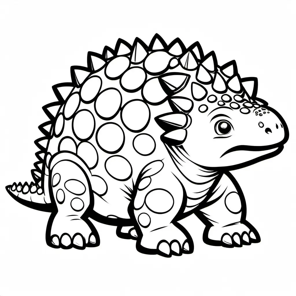 cute Ankylosaurus without a background, Coloring Page, black and white, line art, white background, Simplicity, Ample White Space. The background of the coloring page is plain white to make it easy for young children to color within the lines. The outlines of all the subjects are easy to distinguish, making it simple for kids to color without too much difficulty