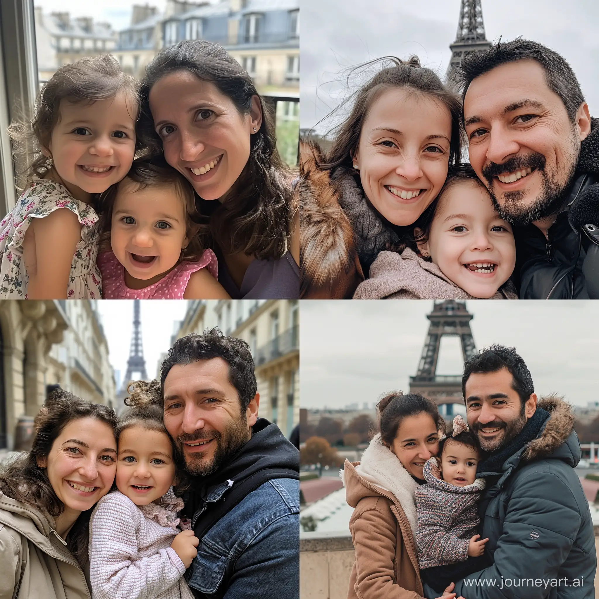 счастливая девочка со своими мамой и папой живут в париже