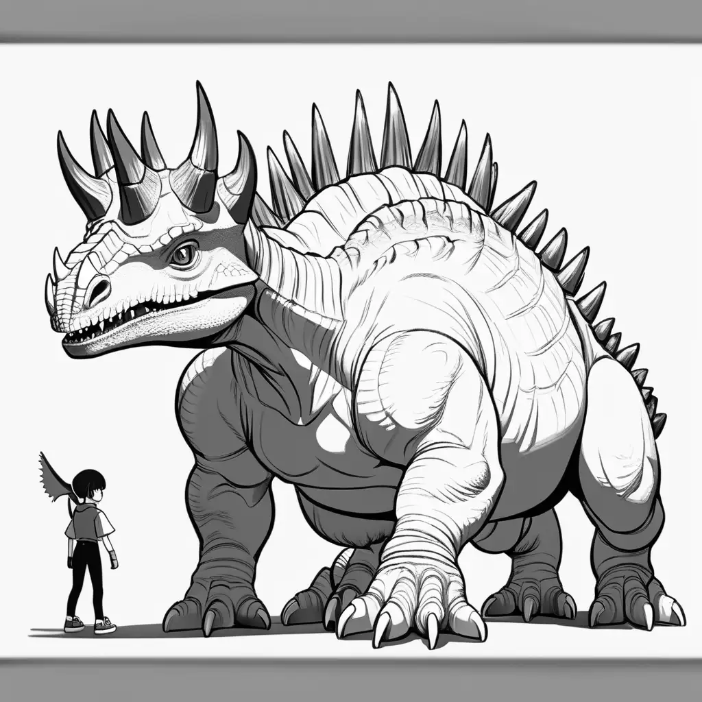 Anime Character and Styracosaurus Coloring Page