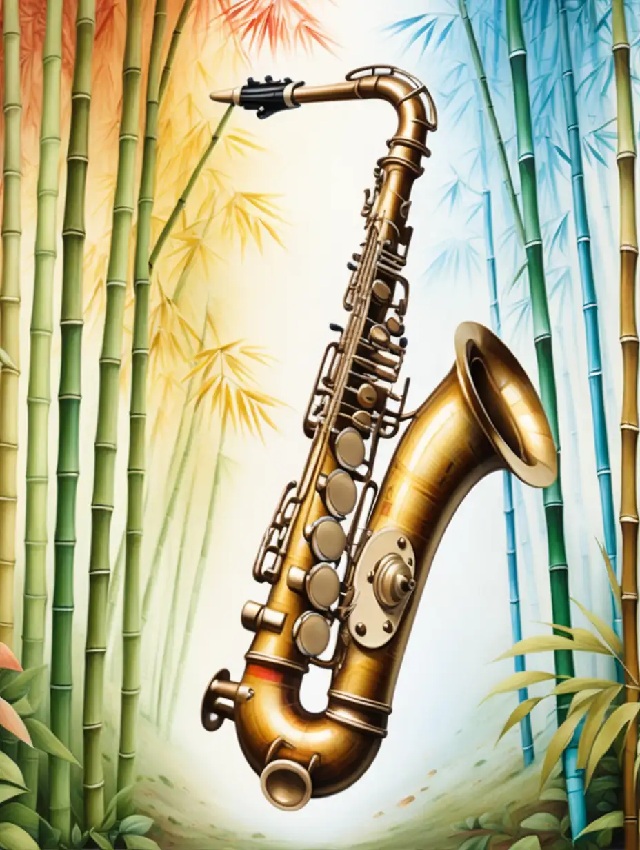 Vibrantly HandPainted Saxophone Amidst Colored Bamboo Forests