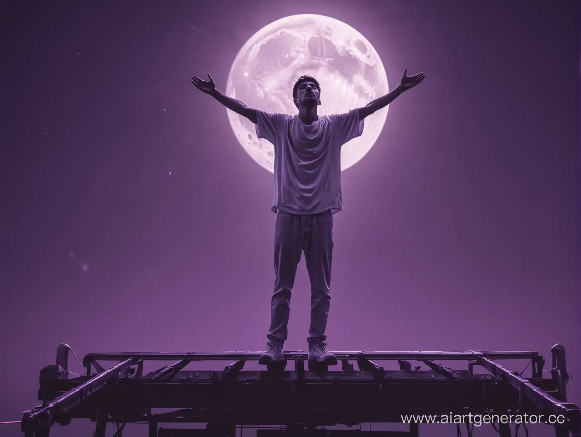 Man-in-White-Embracing-Neon-Moon-at-Night