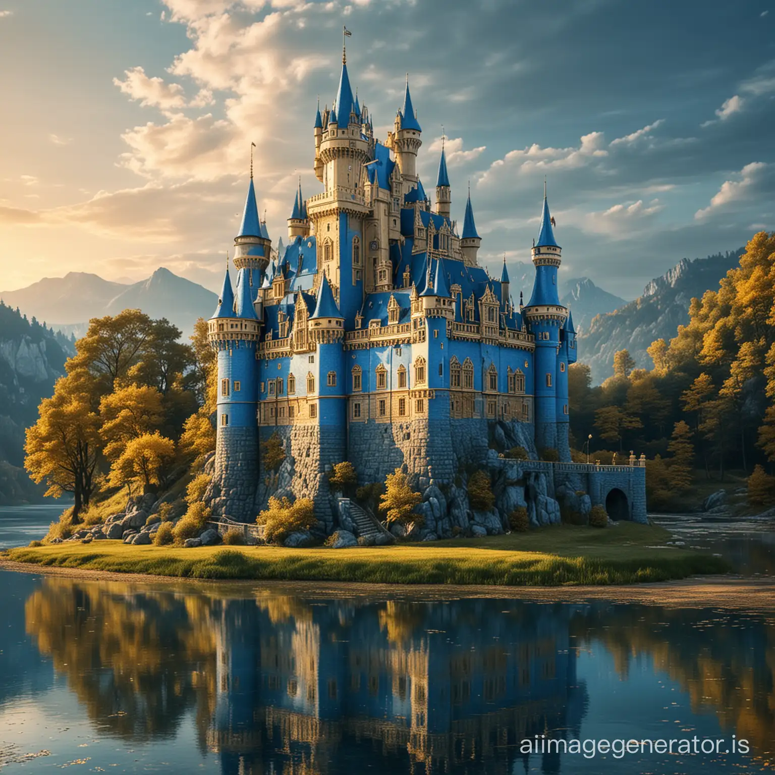 Majestic-Blue-and-Golden-Castle-Enchanting-Fortress-in-a-Dreamlike-Setting