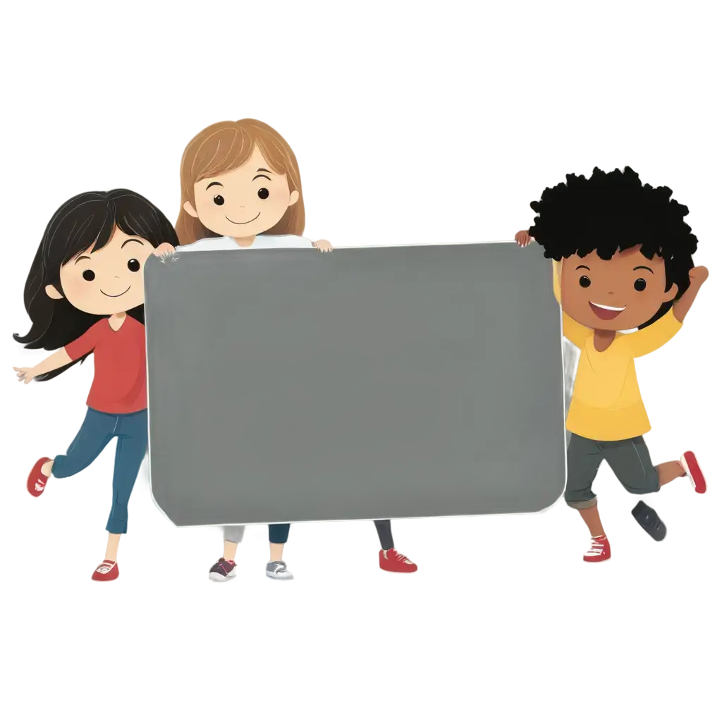 Captivating-Cartoon-PNG-Kids-Holding-a-Blank-Banner-in-Vibrant-Cartoon-Style