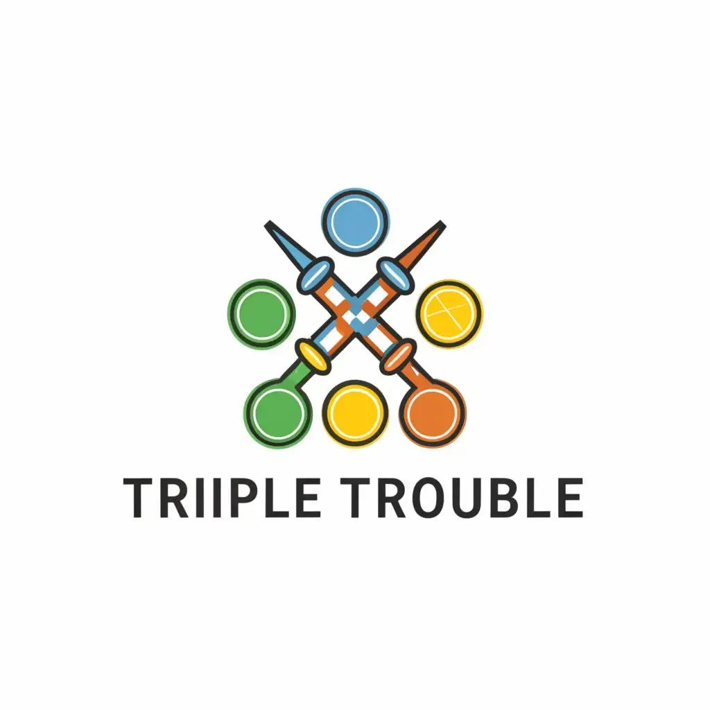 a logo design,with the text "Triple Trouble", main symbol:Ludo pieces, patch, x3,complex,clear background