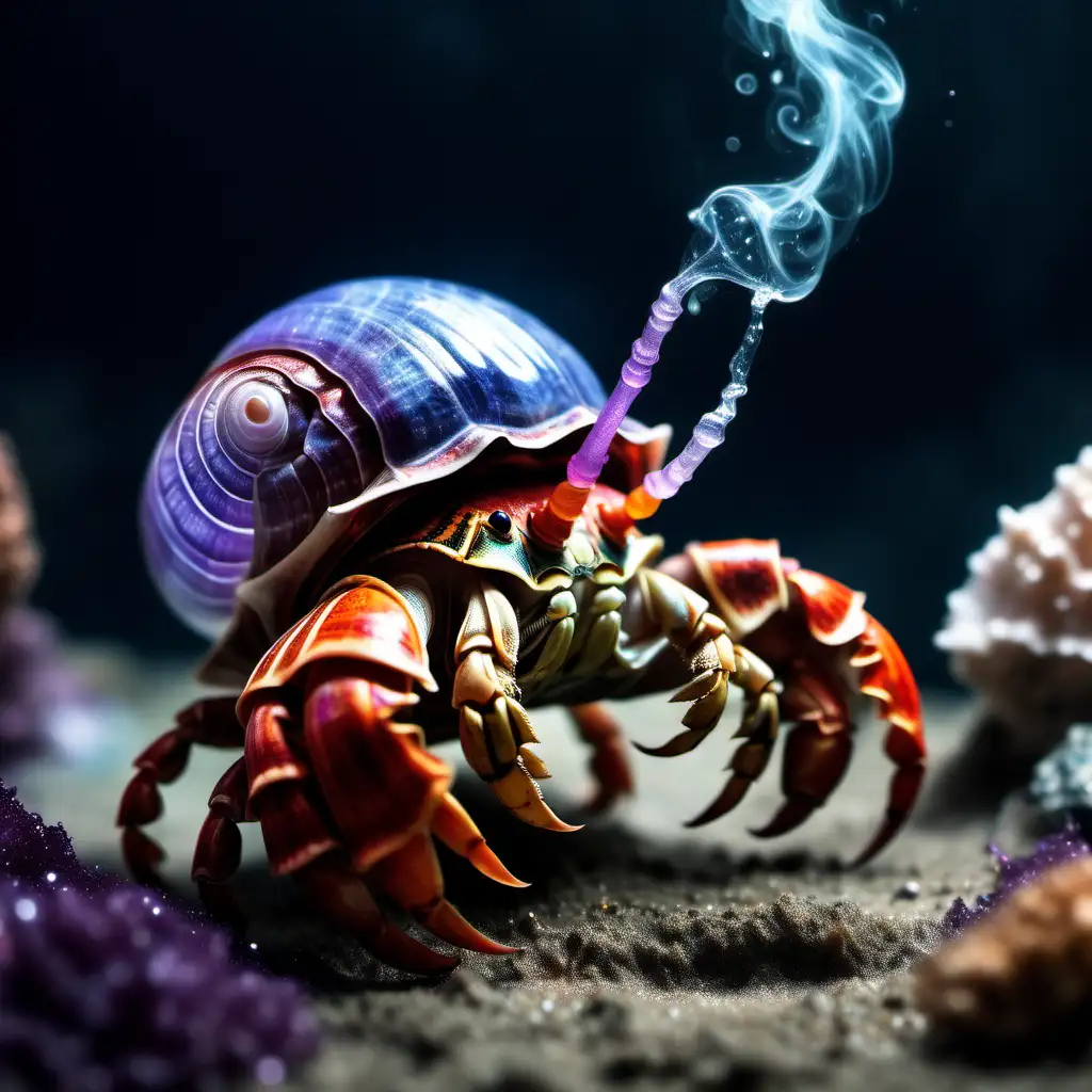A large hermit crab casting magical spells in a fantasy theme