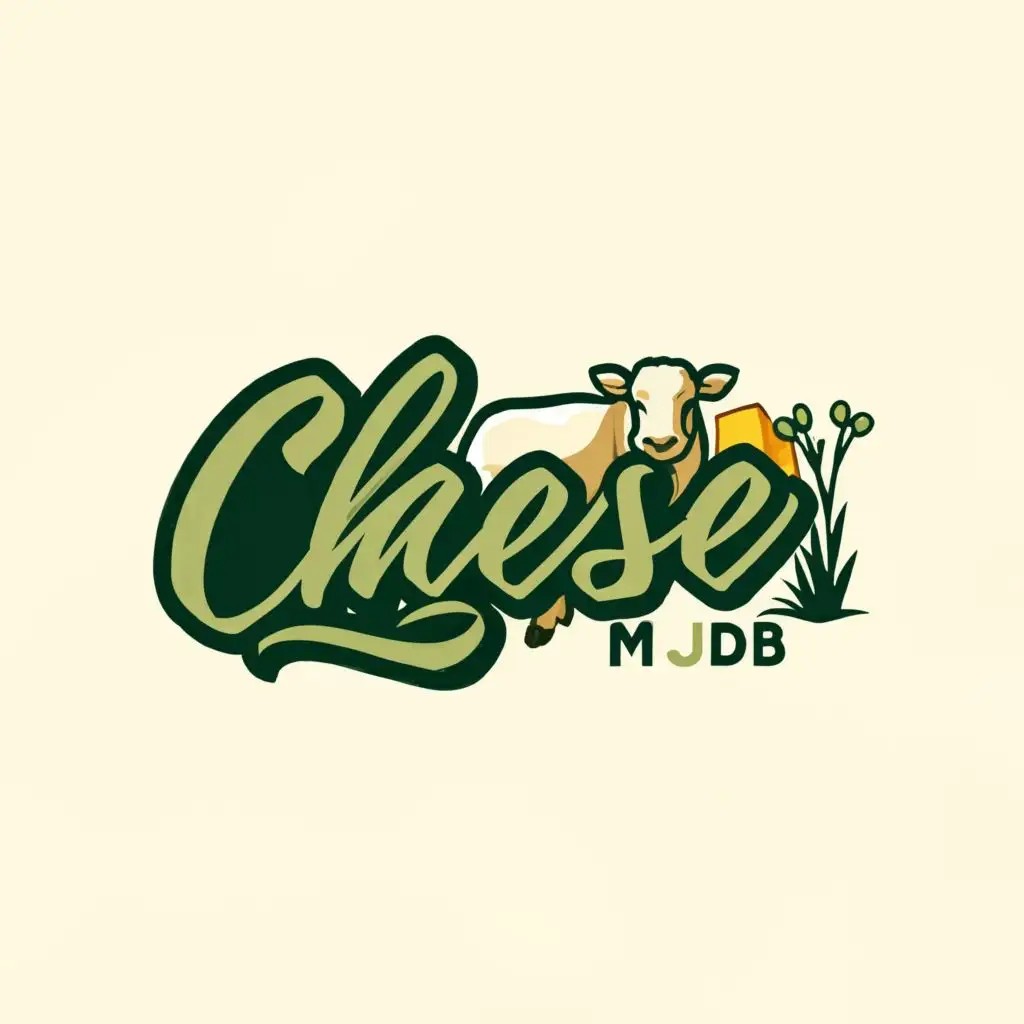 a logo design,with the text "CHEESE MJDB", main symbol:CHEESE  COW  GRASS,Moderate,be used in Animals Pets industry,clear background