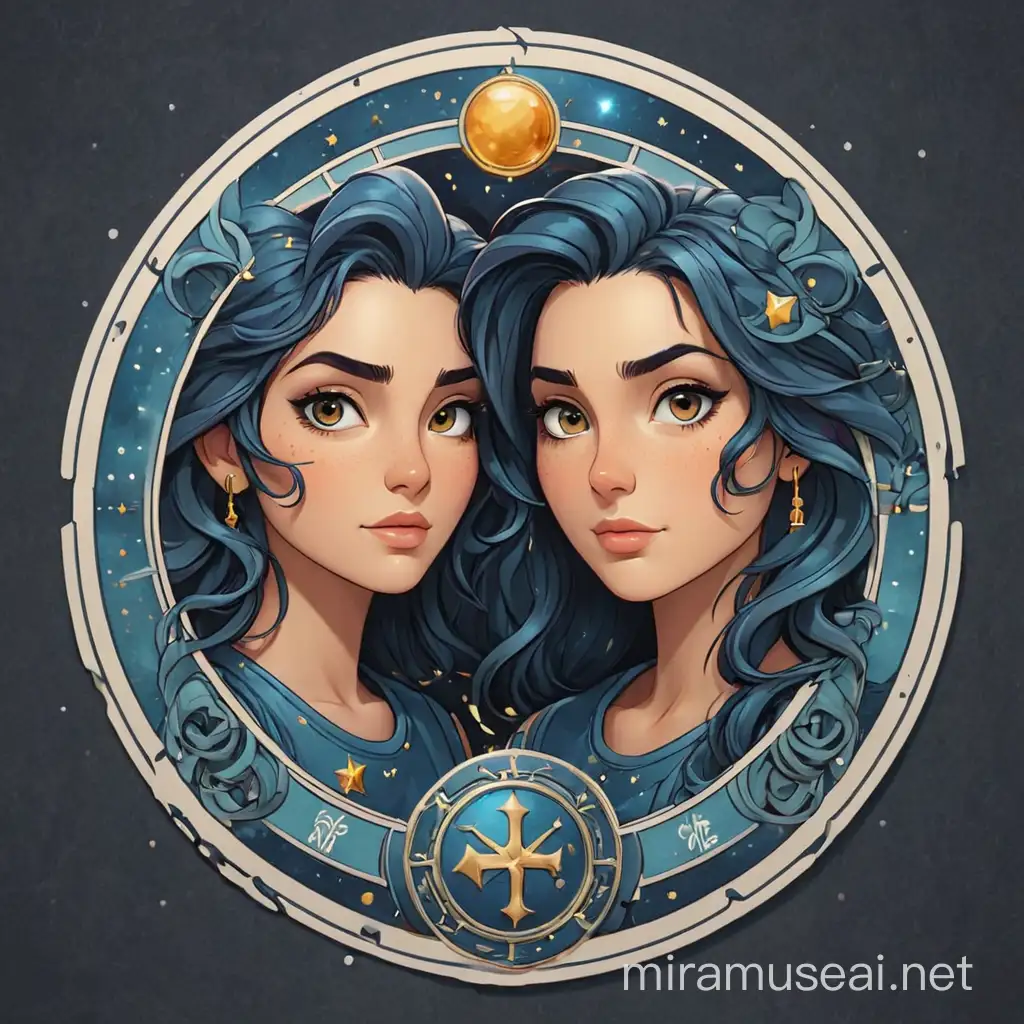Gemini Zodiac Symbol Sticker Vector Twins in Celestial Harmony