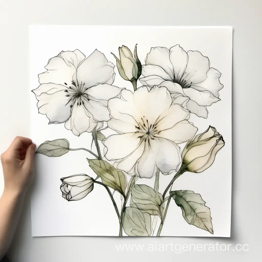 белые акварельные цветы по контуру фотографии а внутри белый фон