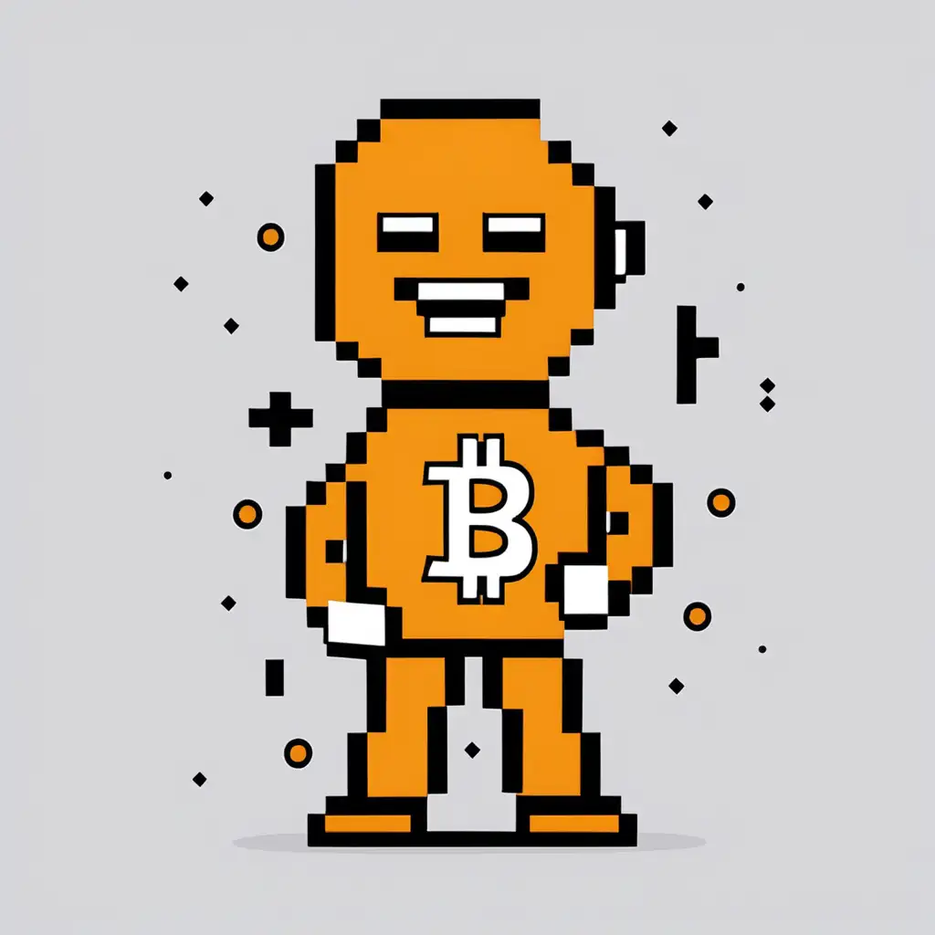 Pixel Art Funny Character with Bitcoin Emblem