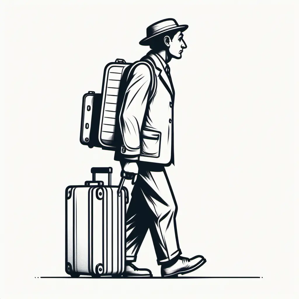 Monochromatic Profile of Immigrant with Suitcase in Vectors