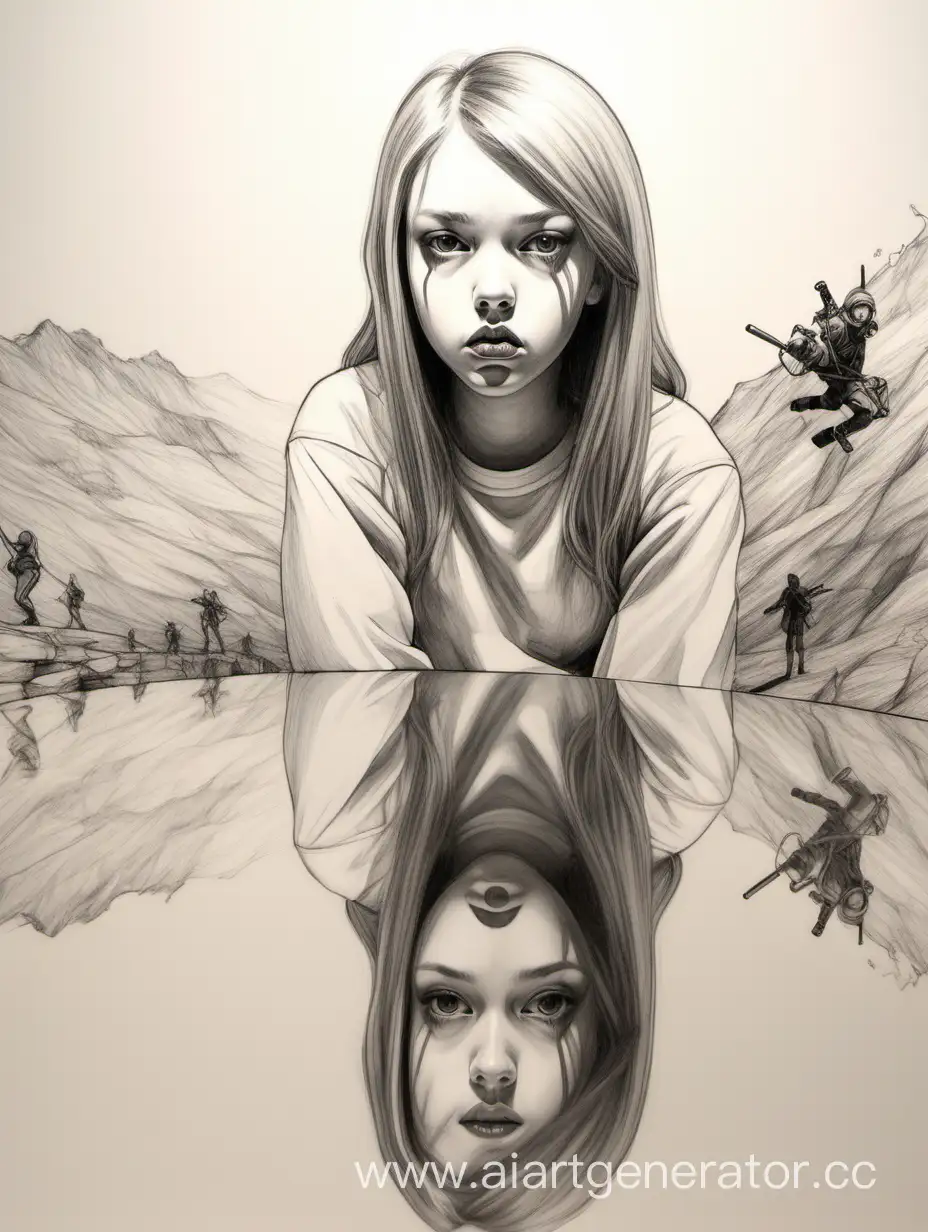 Illustration-of-Reflection-Drawing-Girl-Contemplating-War-and-Fear