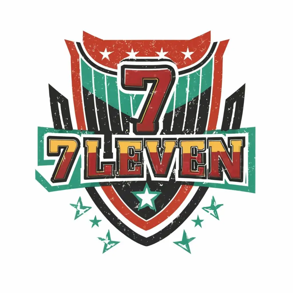 logo, a badge that can be worn on t-shirts to represent the cricket team, with the text "7 Eleven", typography, be used in Sports Fitness industry
