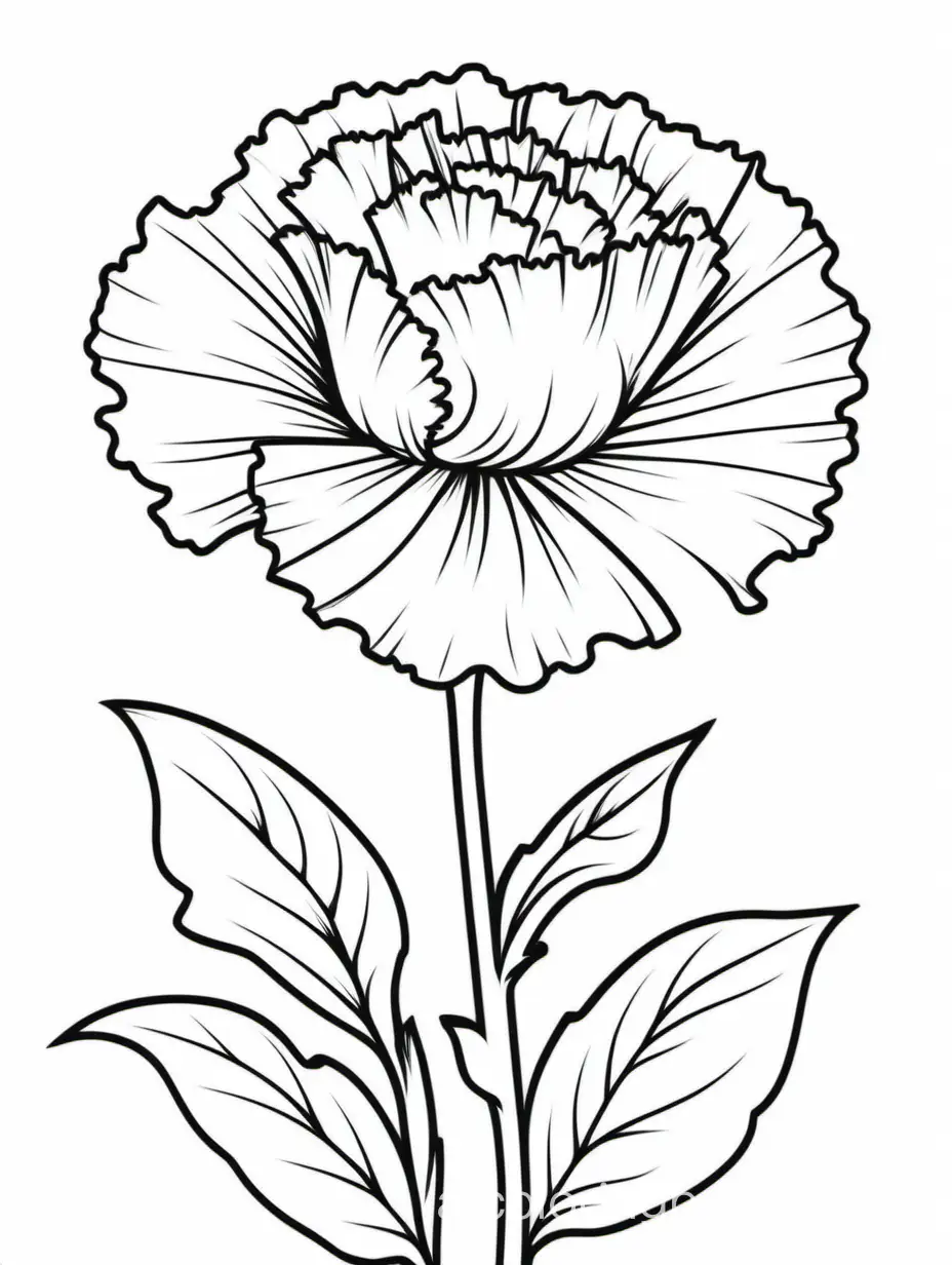 red carnation, Coloring Page, black and white, line art, white background, Simplicity, Ample White Space. The background of the coloring page is plain white to make it easy for young children to color within the lines. The outlines of all the subjects are easy to distinguish, making it simple for kids to color without too much difficulty