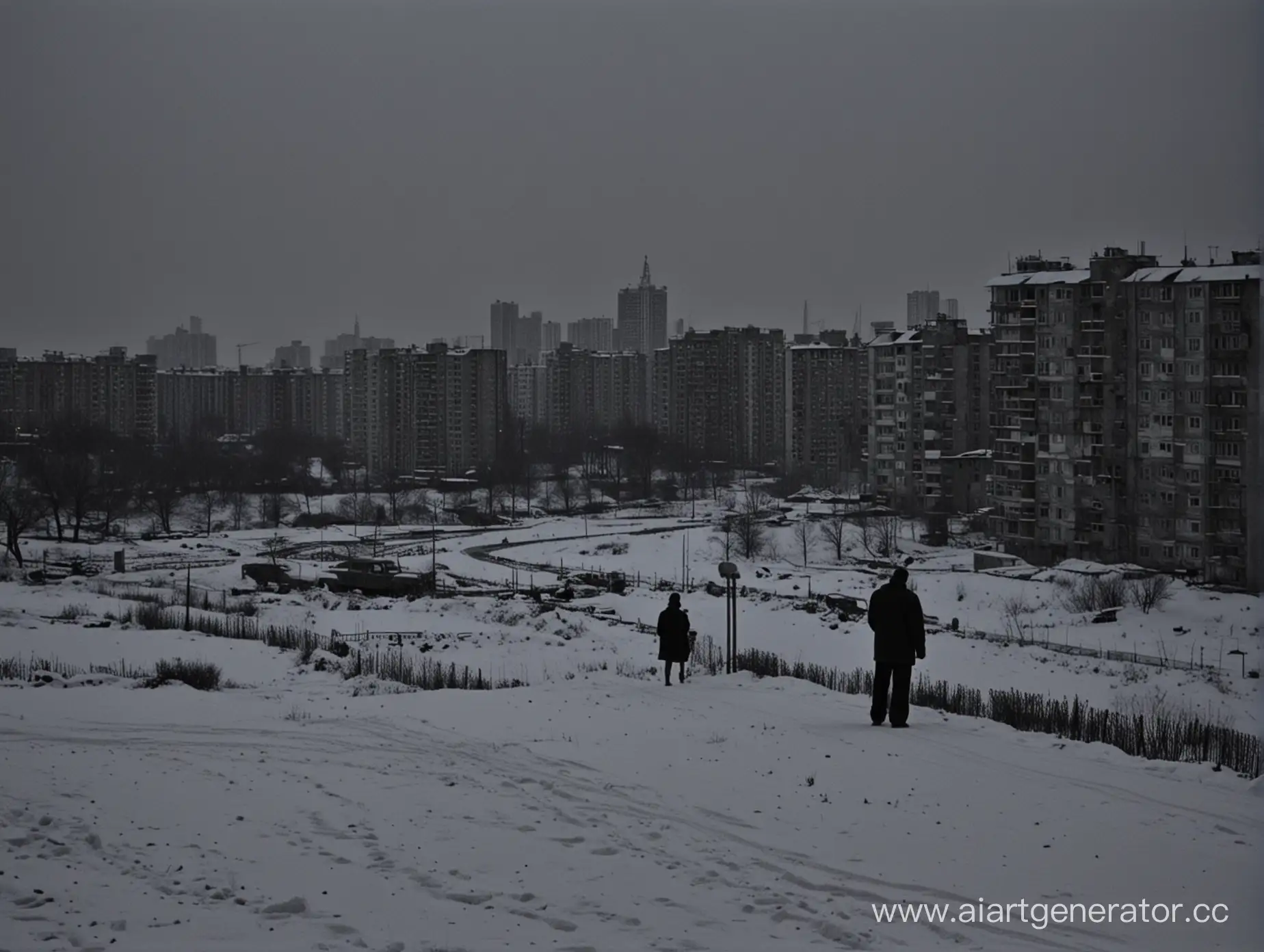 Winter-Cityscape-Courier-Among-KhrushchevEra-Apartments