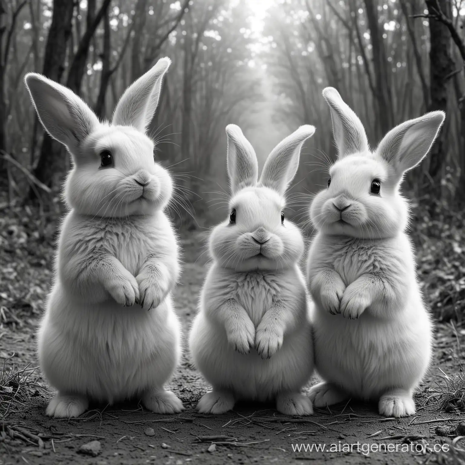 создай пожалуйста черно-белую картинку к сказке про трех зайчиков друзей
