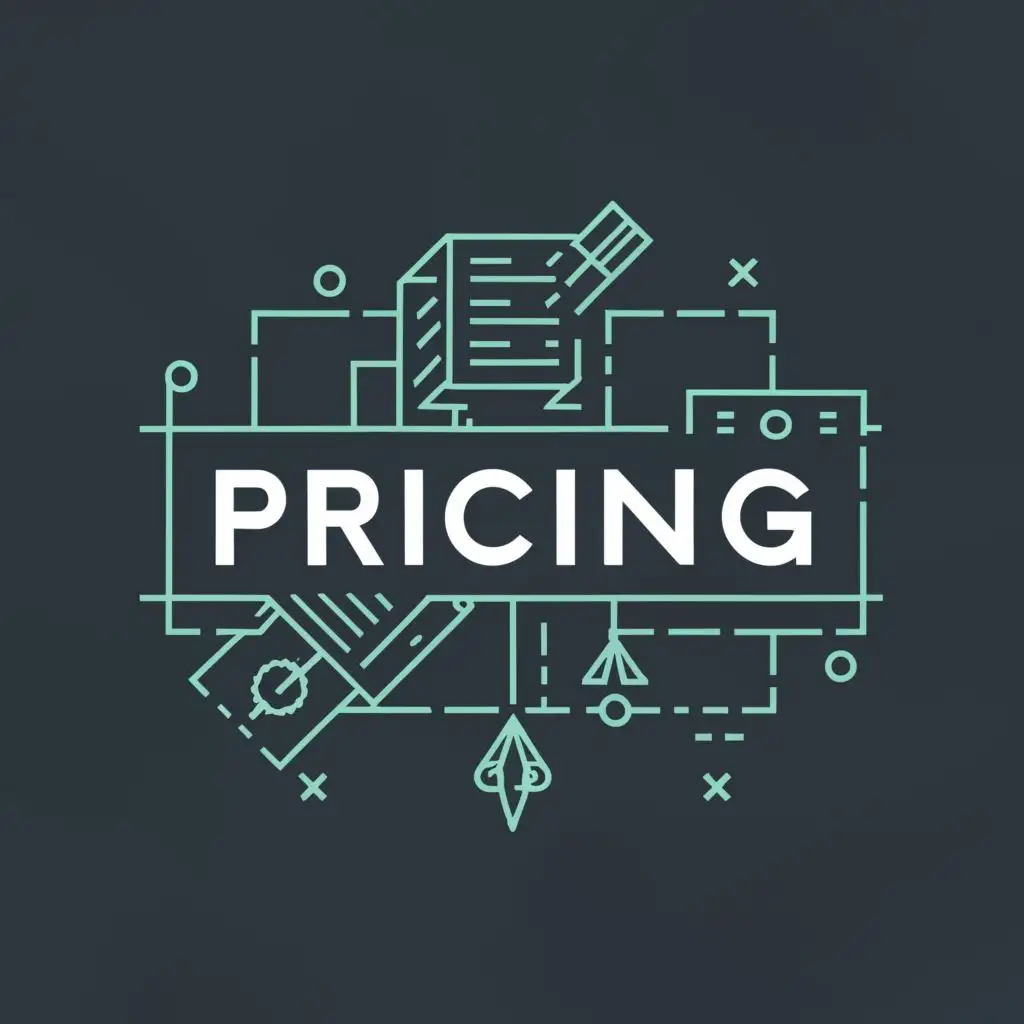 logo, black blueprints, with the text "pricing", typography